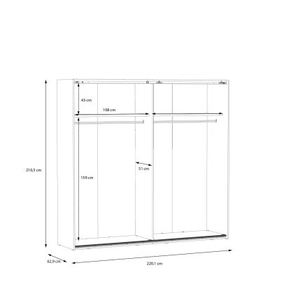 Guarda-roupa com espelho OREN 220x210 cm carvalho artisan