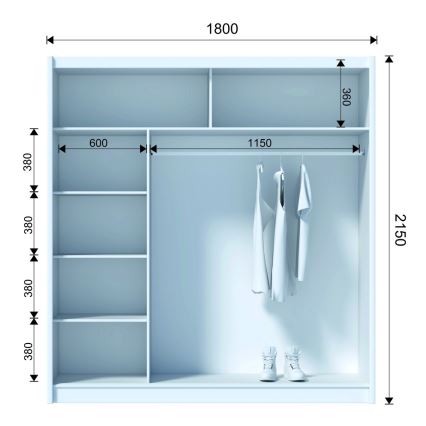 Guarda-roupa com espelho SABRINA 180x215 cm carvalho sonoma