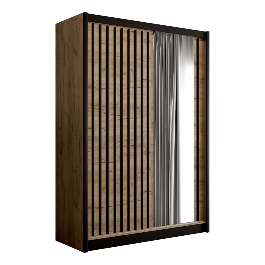 Guarda-roupa com espelho SANTINO 150x215 cm carvalho craft/preto