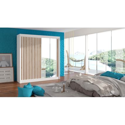 Guarda-roupa com espelho SANTINO 203x215 cm branco/carvalho craft