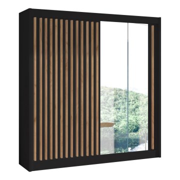 Guarda-roupa com espelho SANTINO 203x215x61 cm preto/carvalho craft