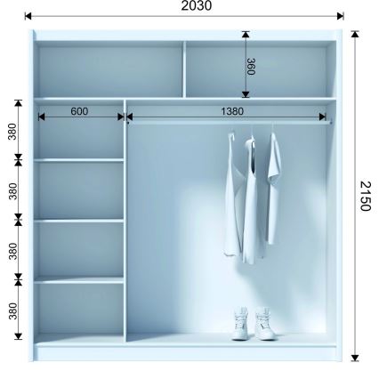 Guarda-roupa com espelho SANTINO 203x215x61 cm preto/carvalho craft