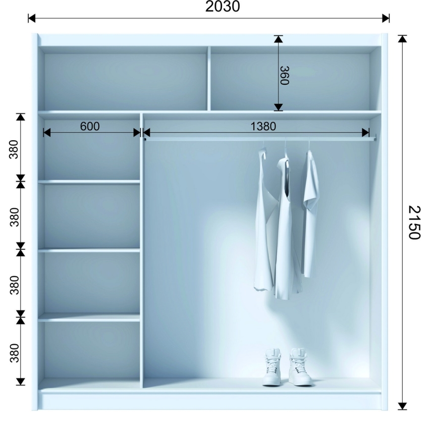 Guarda-roupa com espelho SANTINO 203x215x61 cm preto/carvalho craft