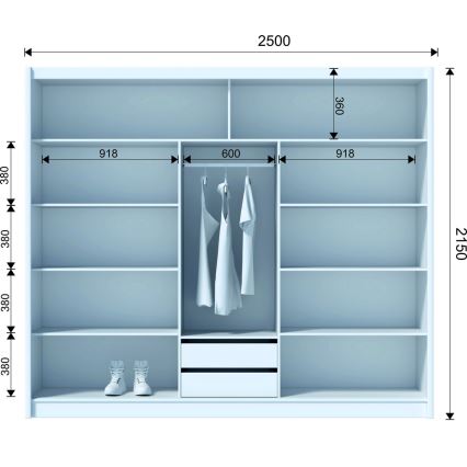 Guarda-roupa com espelho SANTINO 250x215 cm carvalho craft/preto