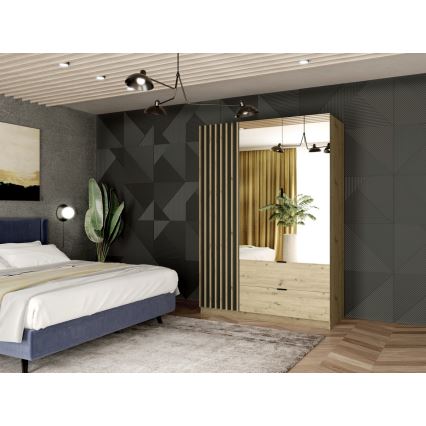 Guarda-roupa com espelho VISTA 150x215 cm carvalho artisan/grafite