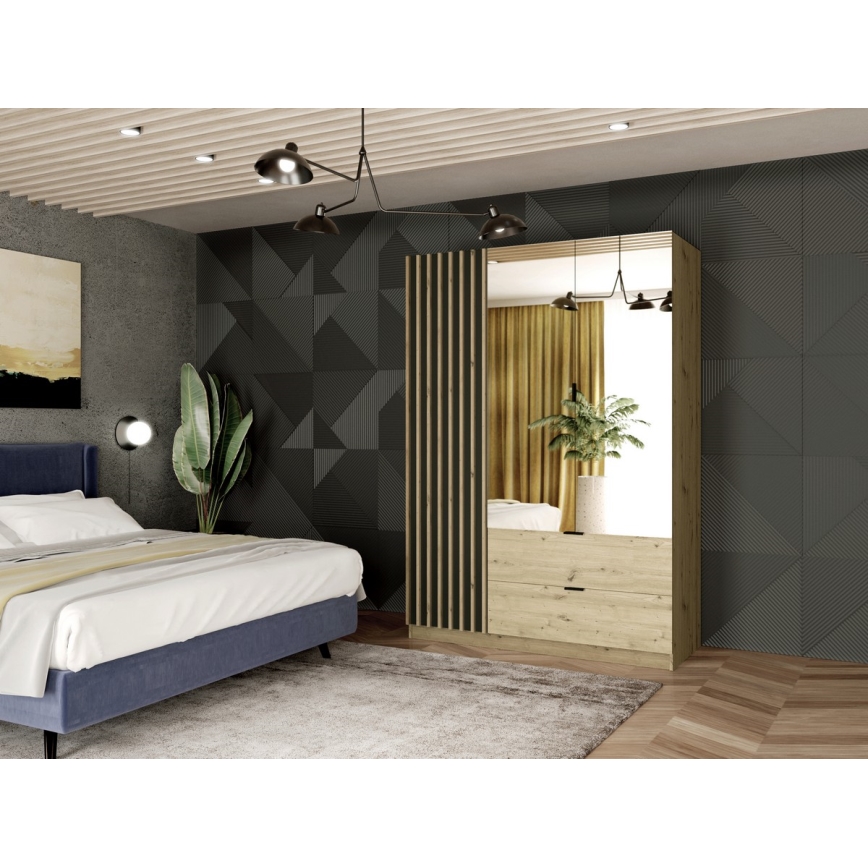 Guarda-roupa com espelho VISTA 150x215 cm carvalho artisan/grafite