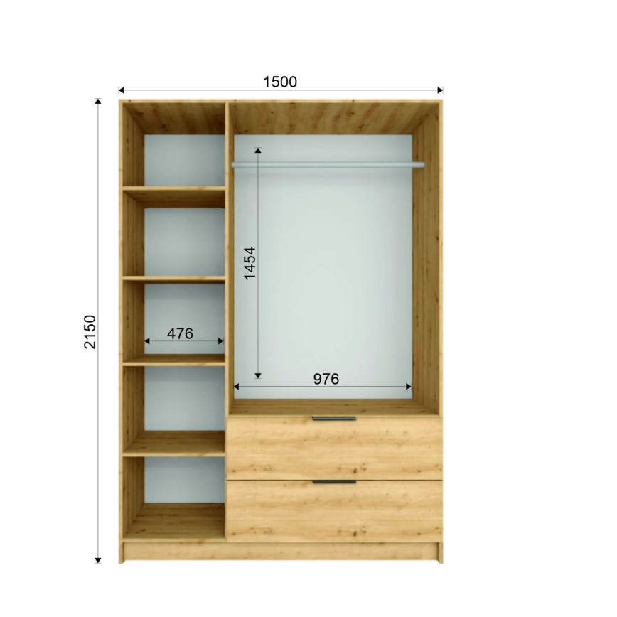 Guarda-roupa com espelho VISTA 150x215 cm carvalho artisan/grafite