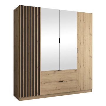 Guarda-roupa com espelho VISTA 200x215 cm carvalho artisan/grafite