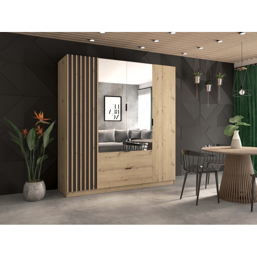 Guarda-roupa com espelho VISTA 200x215 cm carvalho artisan/grafite