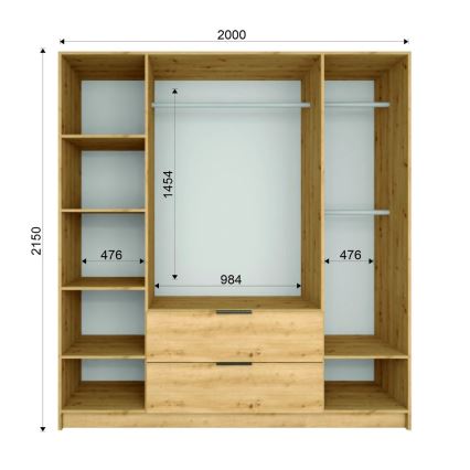 Guarda-roupa com espelho VISTA 200x215 cm carvalho artisan/grafite