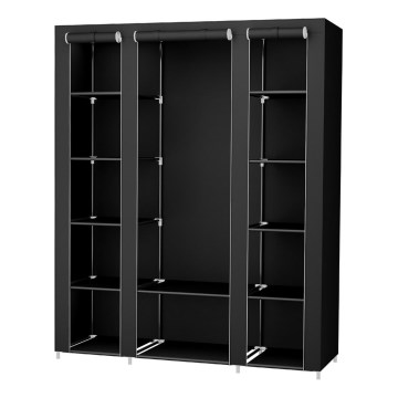 Guarda-roupa de tecido com prateleiras e barra para cabides MATIS 150x175x45 cm preto