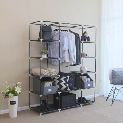 Guarda-roupa de tecido com prateleiras e barra para cabides MATIS 150x175x45 cm preto