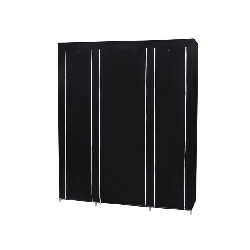 Guarda-roupa de tecido com prateleiras e barra para cabides MATIS 150x175x45 cm preto