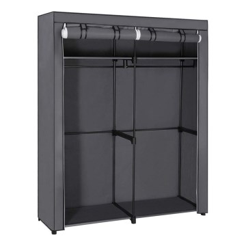 Guarda-roupa de tecido com prateleiras e varão para cabides MATIS 140x174 cm cinzento