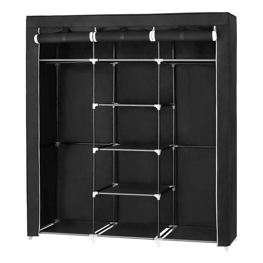 Guarda-roupa de tecido para arrumação com prateleiras e varão MATIS 150x175 cm preto