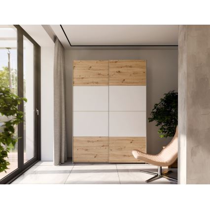 Guarda-roupa KARO 150x210 cm branco/carvalho artisan