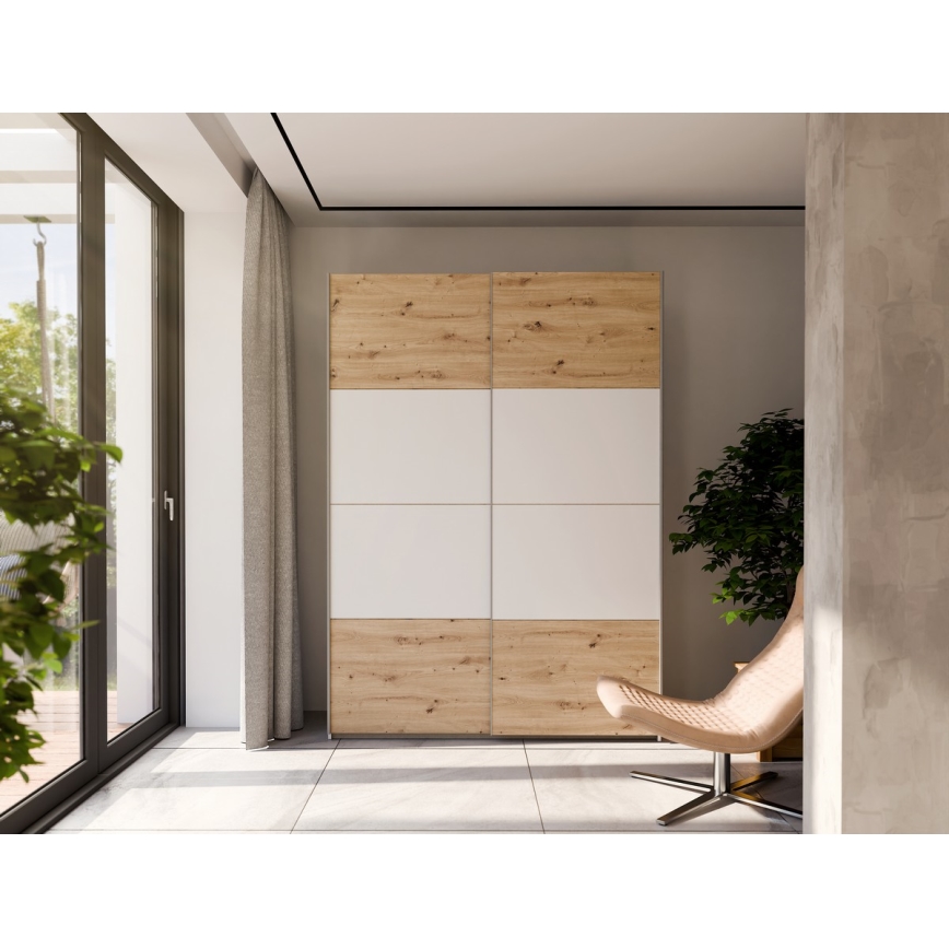 Guarda-roupa KARO 150x210 cm branco/carvalho artisan