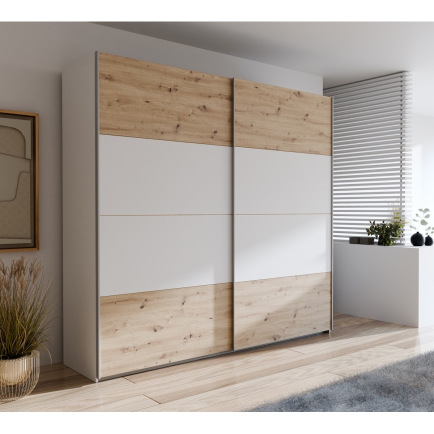Guarda-roupa KARO 220x210 cm branco/carvalho artisan