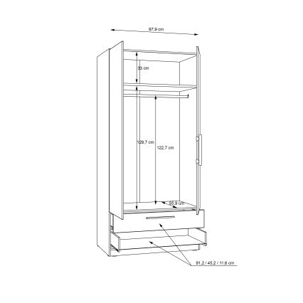 Guarda-roupa MARO 100x213 cm carvalho artisan