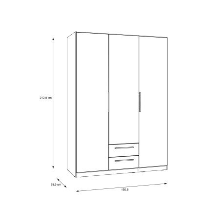 Guarda-roupa MARO com espelho, 150 x 213 cm, carvalho artisan