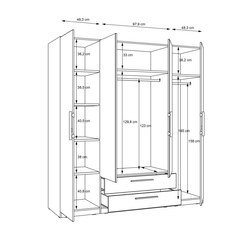 Guarda-roupa MARO com espelho, 200x213 cm, carvalho Artisan