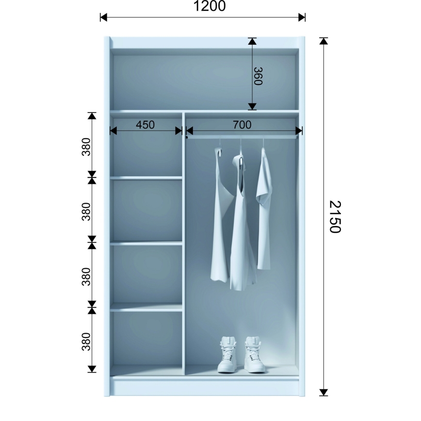 Guarda-roupa com espelho SABRINA 120x215 cm branco