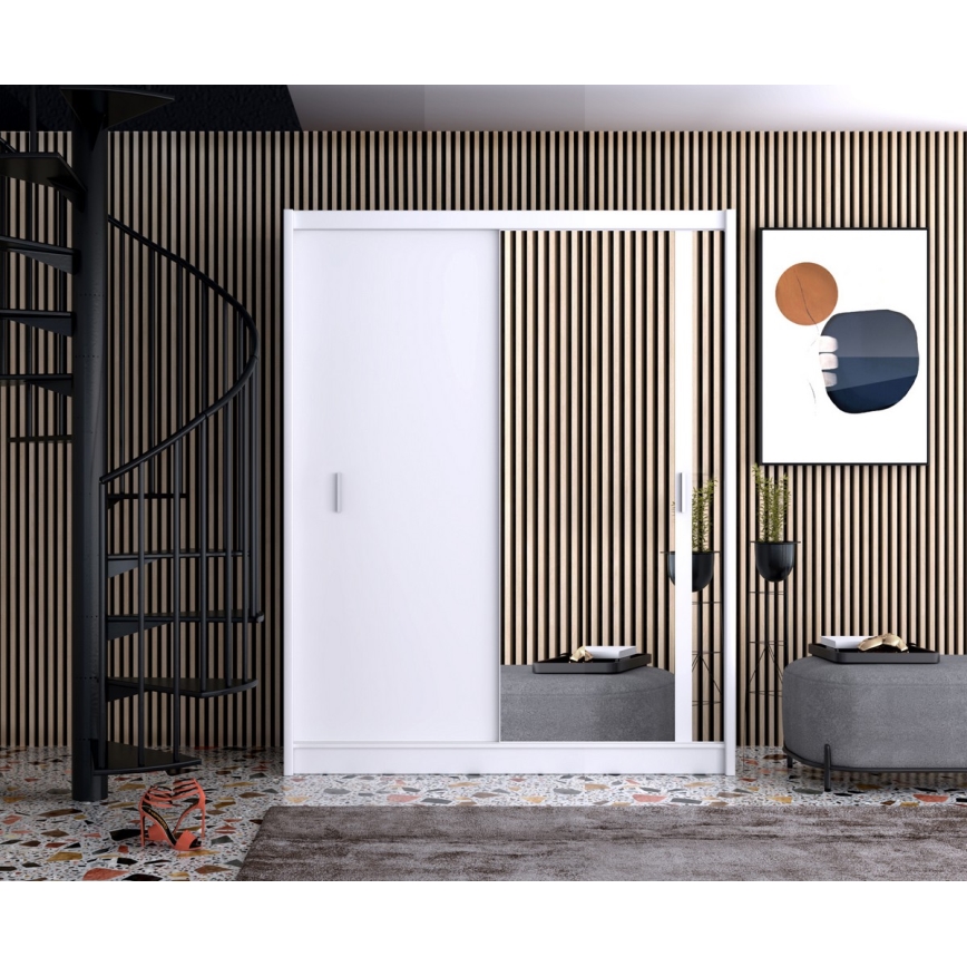 Guarda-roupa com espelho SABRINA 180x215 cm branco