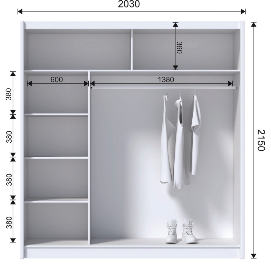 Guarda-roupa com espelho SABRINA 203x215 cm branco