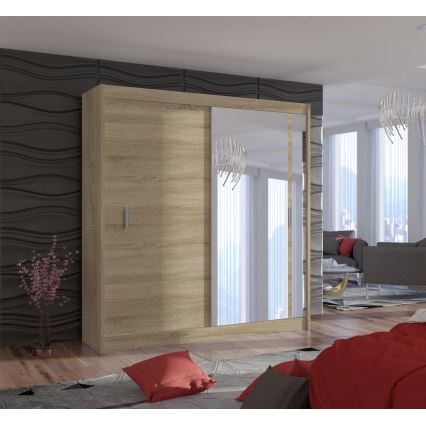 Guarda-roupa com espelho SABRINA 203x215 cm carvalho sonoma