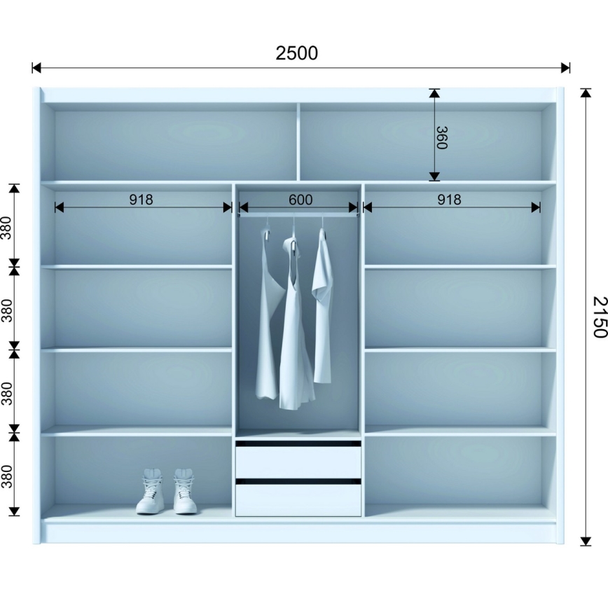 Guarda-roupa com espelho SABRINA 250x215 cm branco