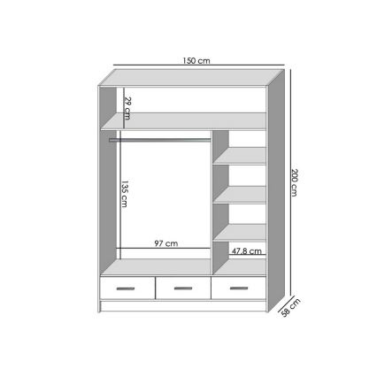 Guarda-roupa com espelho SANNA 150x215 cm branco
