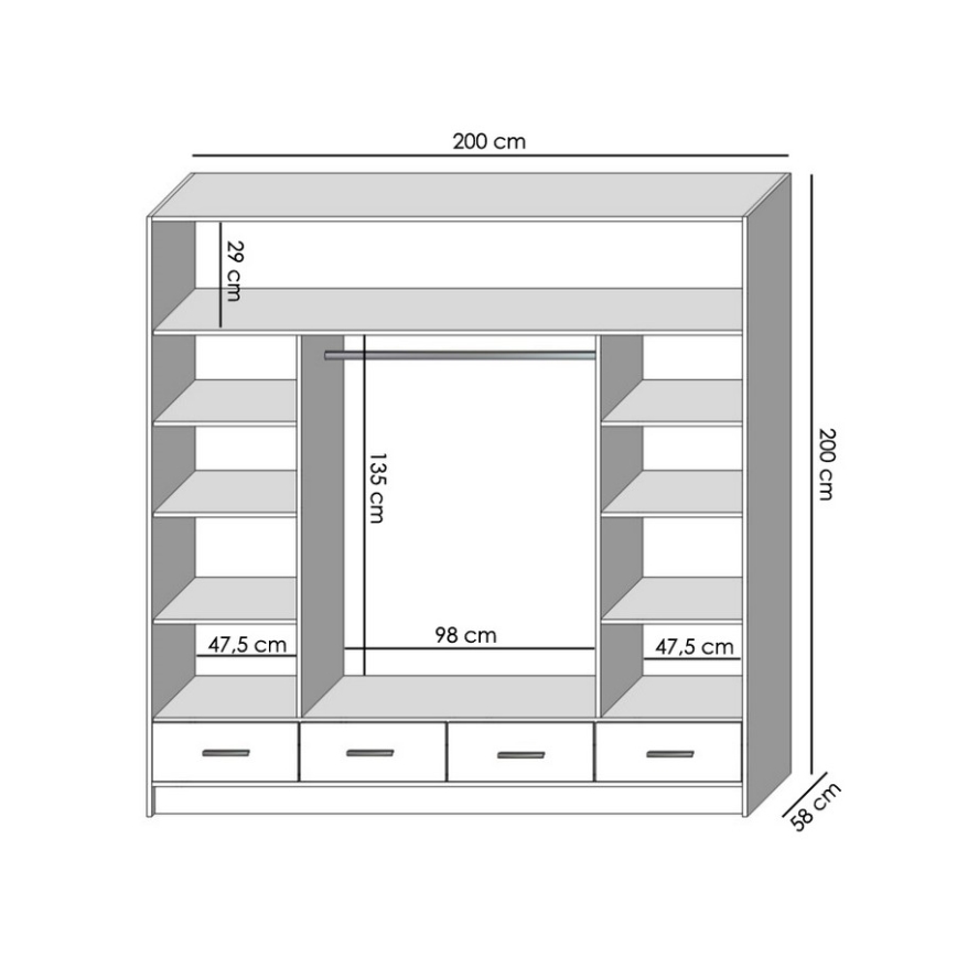 Guarda-roupa com espelho SANNA 200x215 cm carvalho sonoma