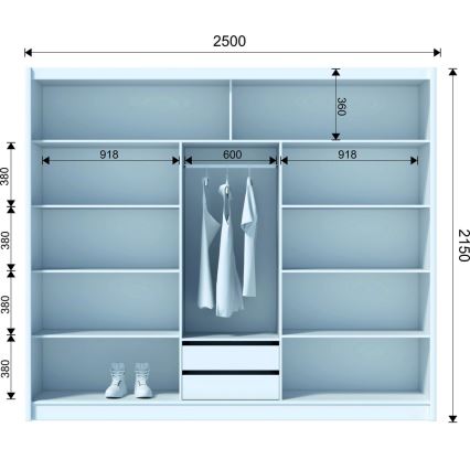 Guarda-roupa com portas deslizantes SAPHIRA 250x215 cm branco