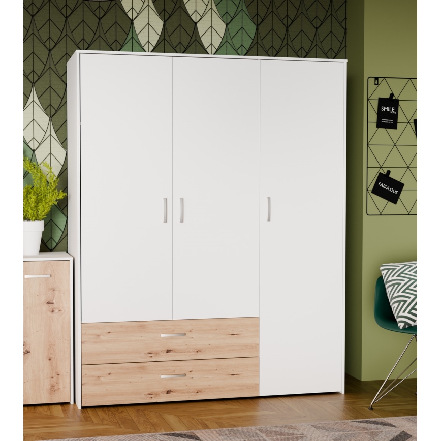 Guarda-roupa URO 152x190 cm carvalho artisan/branco
