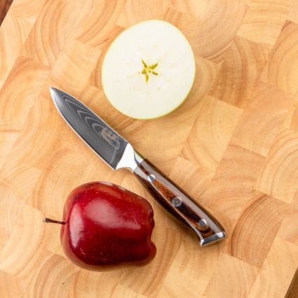 Gudaro - CONJUNTO 2x Faca Santoku de cozinha em aço damasco FENG 7,5, 67 camadas de aço, comprimento 18 cm + 1x GRÁTIS faca de cozinha em aço damasco FENG 3,5, 67 camadas de aço, comprimento 9,5 cm