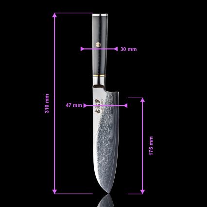 Gudaro - Conjunto com 3 facas de cozinha em aço damasco AKIRO + suporte magnético