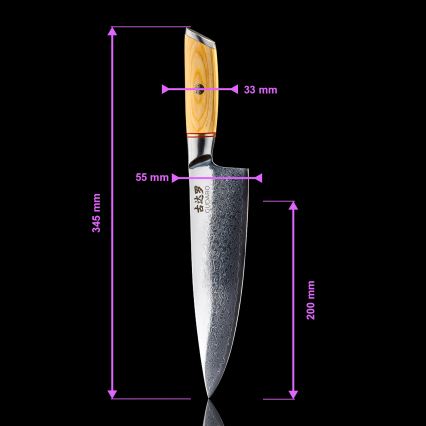 Gudaro - Conjunto de 5 facas de cozinha em aço damasco HIKARI + suporte para facas e tesoura para aves