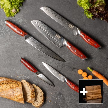 Gudaro - Conjunto de 5 Facas de Cozinha em Aço Damasco KENSHO + Suporte Magnético