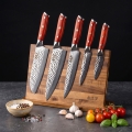 Gudaro - Conjunto de 5 facas de cozinha em aço Damasco MIYABI + suporte magnético