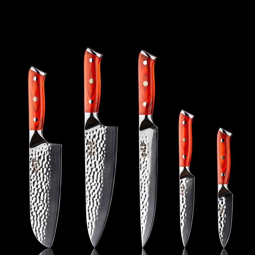 Gudaro - Conjunto de 5 facas de cozinha em aço Damasco MIYABI + suporte magnético