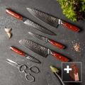 Gudaro - Conjunto de 5 facas de cozinha em aço damasco MIYABI + suporte para facas e tesoura para aves