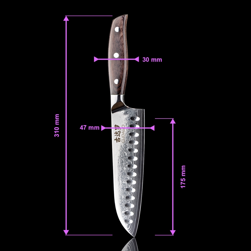 Gudaro - Conjunto de 5 facas de cozinha em aço damasco SHIRO + suporte magnético