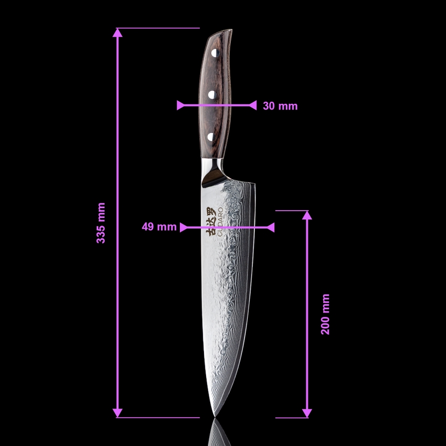 Gudaro - Conjunto de 5 facas de cozinha em aço damasco SHIRO + suporte magnético