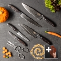 Gudaro - Conjunto de 5 Facas de Cozinha em Aço Damasco SHIRO + Suporte para Facas e Tesoura para Aves