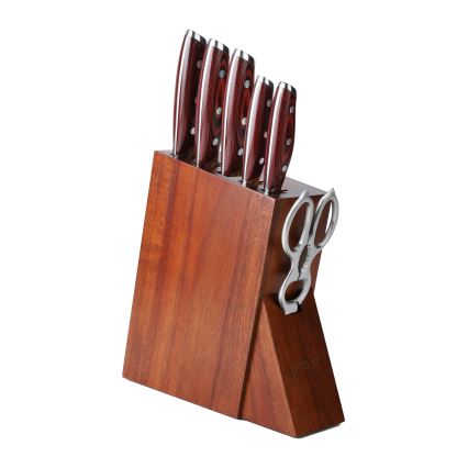 Gudaro - Conjunto de 7 facas de cozinha KENSHO com suporte em madeira de acácia