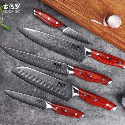 Gudaro - Conjunto de 7 facas de cozinha KENSHO com suporte em madeira de acácia