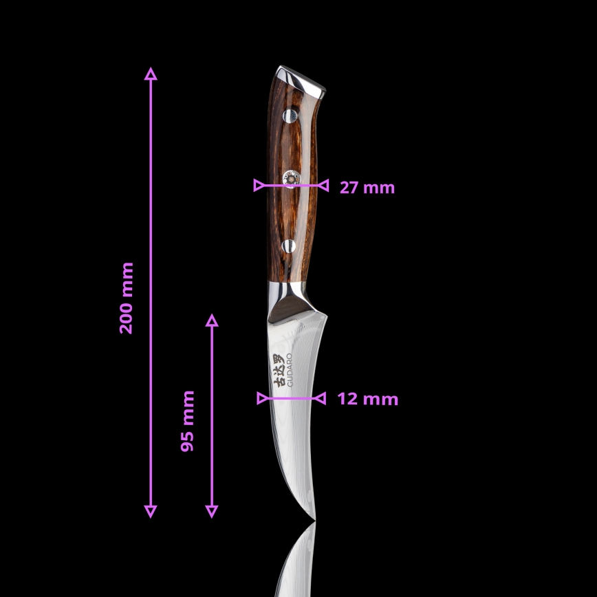 Gudaro - CONJUNTO 1x Faca de chef em damasco FENG 8, 67 camadas de aço, comprimento 20 cm + 1x faca santoku em damasco FENG 7,5, 67 camadas de aço, comprimento 18 cm + 1x GRÁTIS faca para frutas em damasco FENG 3,5, 67 camadas de aço, comprimento 
