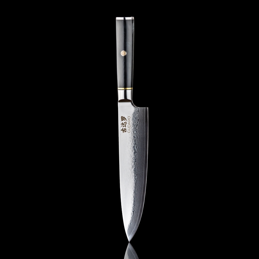Gudaro - Faca de chef Damasco AKIRO 8, 67 camadas de aço, lâmina 20 cm, preta
