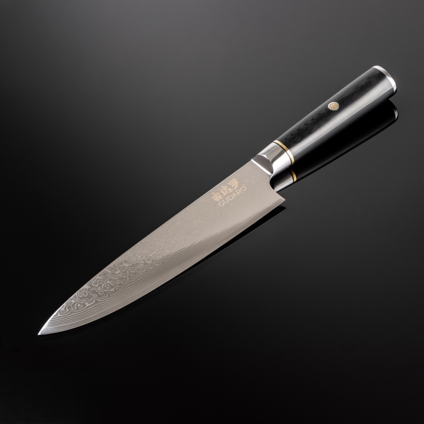 Gudaro - Faca de chef Damasco AKIRO 8, 67 camadas de aço, lâmina 20 cm, preta