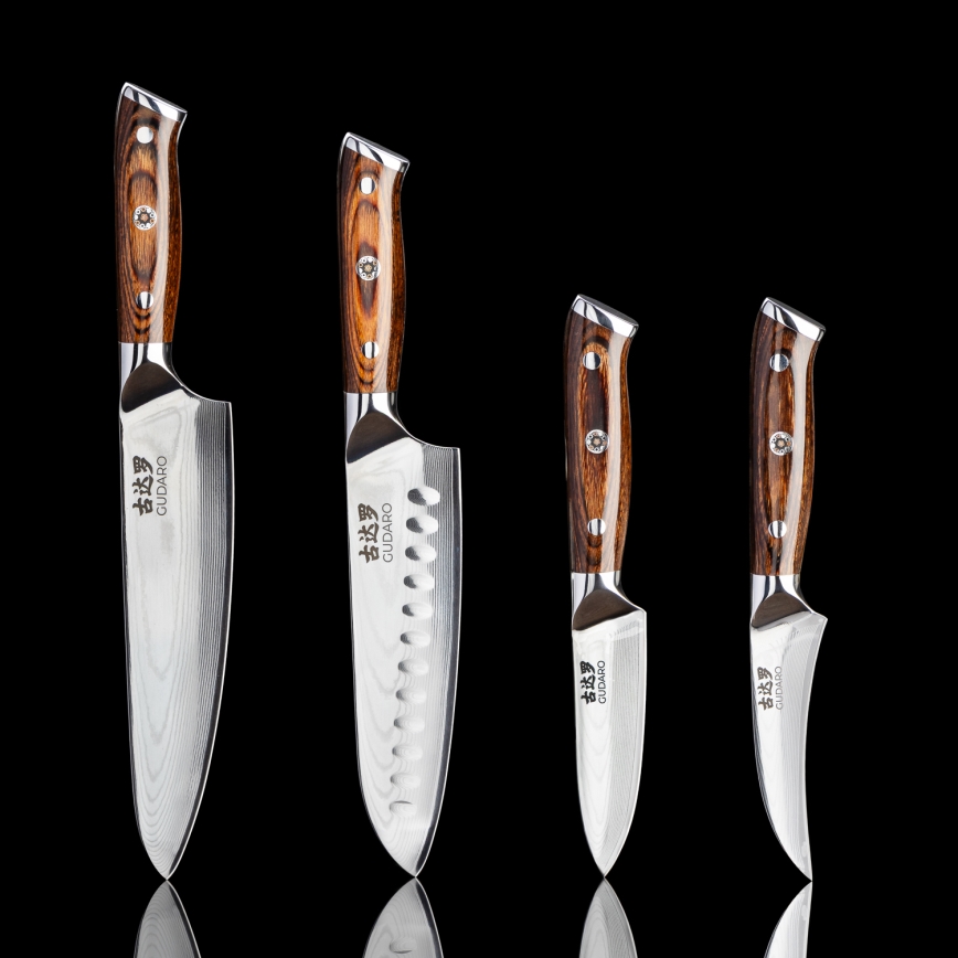 Gudaro - Faca de Chef em aço Damasco FENG 8, 67 camadas de aço, comprimento 20 cm